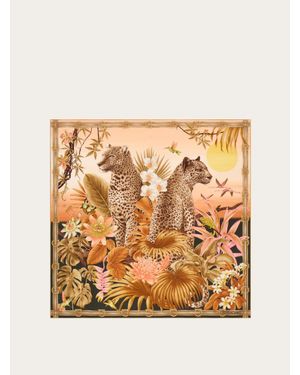 Ferragamo Felines Print Silk Scarf - Natural