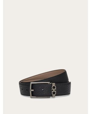 Ferragamo Reversible And Adjustable Belt With Rectangular Buckle - Natural