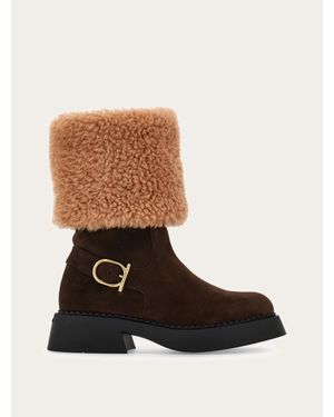 Ferragamo Ankle Boot With Chunky Shearling Detail - Brown