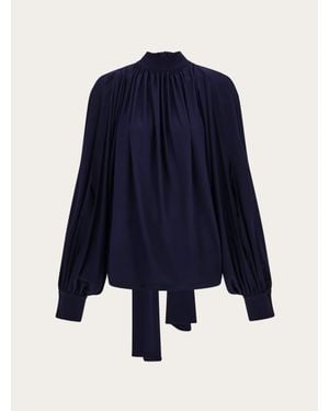 Ferragamo Gathered Top With Shoulder Slit Detail - Blue