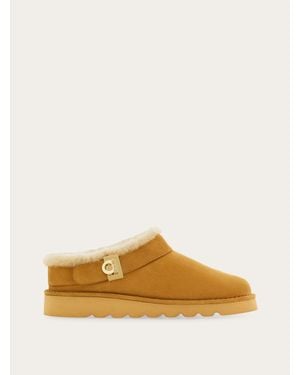 Ferragamo Merino Lined Chunky Mule - Natural