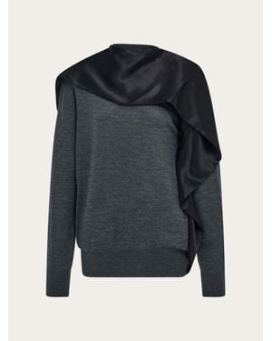 Ferragamo Mujer Jersey De Cuello Redondo Con Fular Gris - Azul