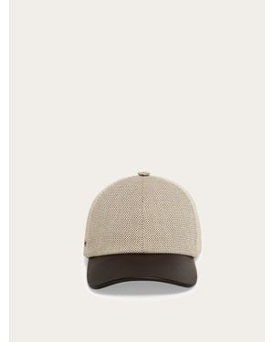 Ferragamo Baseball Cap With Leather Peak - Natural