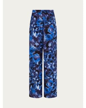 Ferragamo Carnation Print Silk Trouser - Blue
