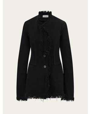 Ferragamo Cotton Blazer With Fringe Detail - Black