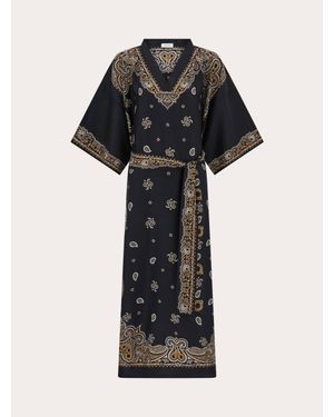 Ferragamo Arabesque Print Silk Caftan - Black