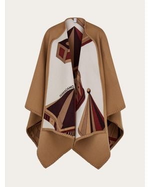 Ferragamo Geometrical Renaissance Print Reversible Cape - Brown