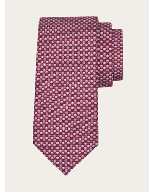 Ferragamo Gancini Letter Print Silk Tie - Pink
