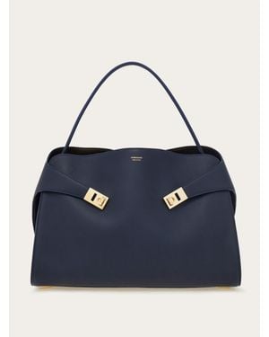 Ferragamo Hug Soft Bicolour Shoulder Bag (L) - Blue