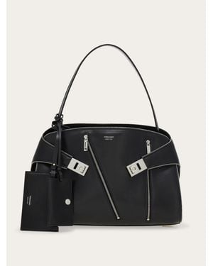 Ferragamo Hug Soft Shoulder Bag Multi-Zip (M) - Black