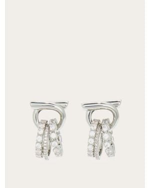 Ferragamo Gancini Earrings With Crystal Ring Pendant Detail - Natural