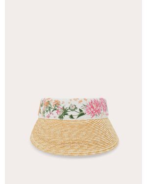 Ferragamo Spring Print Straw Visor - Natural