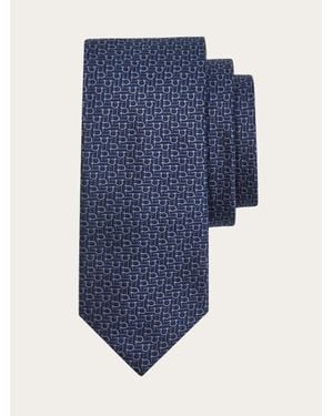 Ferragamo Uomo Cravatta Jacquard Con Gancini Diagonali - Blu