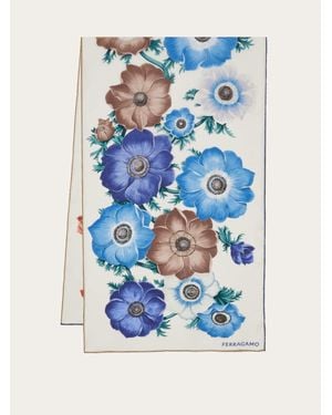 Ferragamo Anemone Print Silk Scarf - Blue
