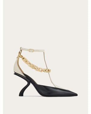 Ferragamo S-Shaped Heel Pump With Gancini Chain .5 - Natural