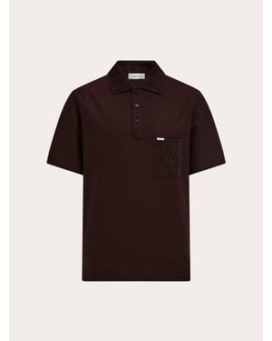 Ferragamo V-Neck Polo With Jacquard Pocket Detail - Red