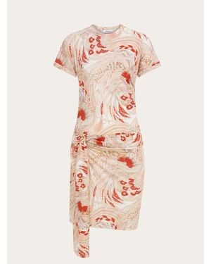 Ferragamo Rooster Print Draped Dress - Pink