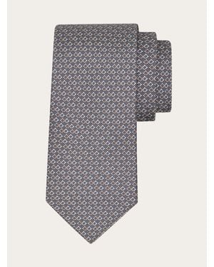 Ferragamo Gancini Square Print Silk Tie - Gray