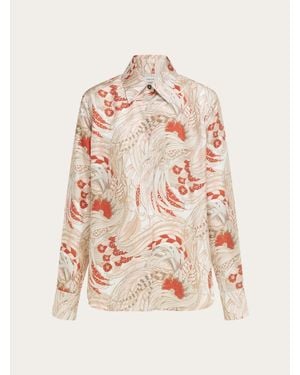 Ferragamo Rooster Print Silk Twill Shirt - Pink