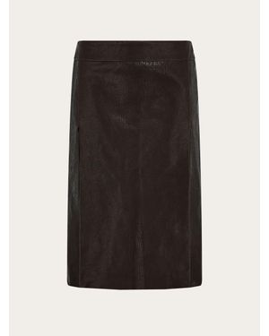 Ferragamo Midi Leather Skirt - Black