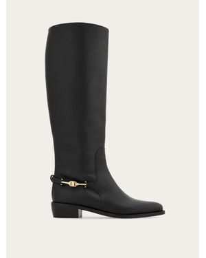 Ferragamo F Buckle Knee Boot .5 - Black