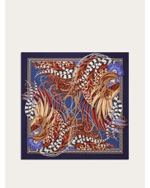 Ferragamo Rooster Print Silk Scarf - Blue