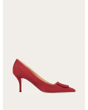 Ferragamo Mid Heel Maxi Gancini Pump - Red