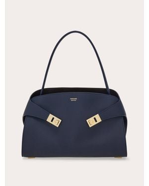 Ferragamo Hug Soft Bicolour Shoulder Bag (M) - Blue