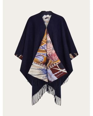 Ferragamo Cashmere And Silk Reversible Cape - Blue