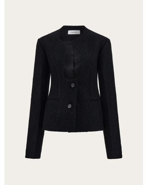 Ferragamo Donna Blazer Corto Con Collo Sagomato - Blu