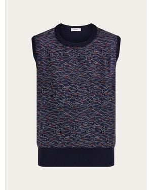 Ferragamo Knitted Top With Silk Panel Detail - Blue