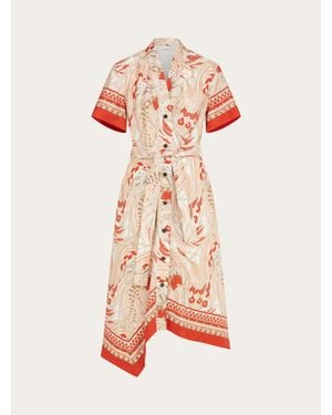 Ferragamo Rooster Print Asymmetric Midi Dress - Pink