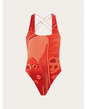 Ferragamo Femmes Maillot De Bain Une Pièce Imprimé Fish Rouge - Orange