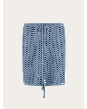 Ferragamo Mujer Falda Corta De Punto Calado Azul