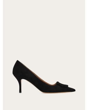 Ferragamo Mid Heel Maxi Gancini Pump - Black