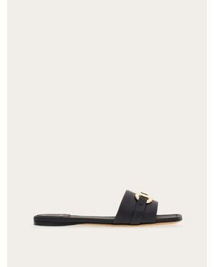 Ferragamo Flat Slide With Gancini Ornament - White