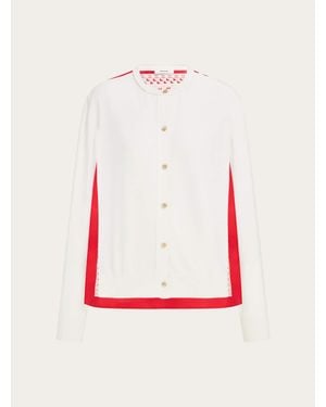 Ferragamo Feather Show Print Crew-Neck Cardigan - White