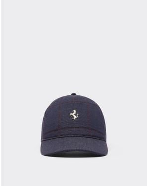 Ferrari Denim Baseball Cap With 7X7 Check - Blue