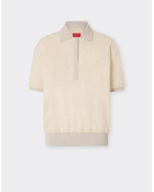 Ferrari Cotton And Cashmere Pique Polo Shirt With Logo - White