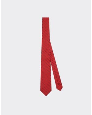 Ferrari Silk Twill Tie With Regimental Pattern - Red