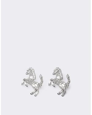 Ferrari Prancing Horse Rhinestone Earrings - Brown
