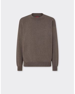 Ferrari Cotton And Silk Sweater With Logo - Brown
