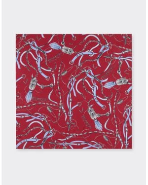 Ferrari Silk Twill Scarf With Wardrobe Print - Red