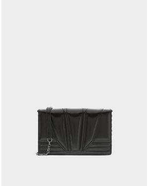 Ferrari Gt Brushed Leather Clutch Wallet With Chain - Black