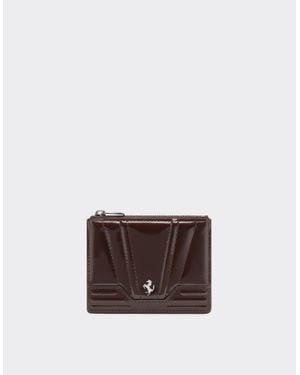 Ferrari Gt Glossy Leather Six-Compartment Card Holder - Brown