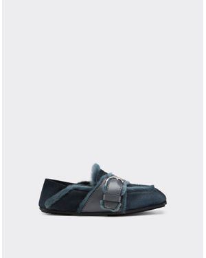 Ferrari Suede Moccasin With Fur Edging - Blue