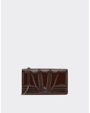 Ferrari Gt Glossy Leather Wallet With Chain Strap - Brown