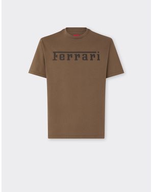 Ferrari Cotton T-Shirt With Logo - Brown