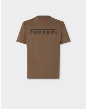 Ferrari Cotton T-Shirt With Logo - Brown