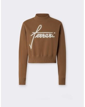 Ferrari Cotton Crew-Neck Sweatshirt With Embroidery - Brown